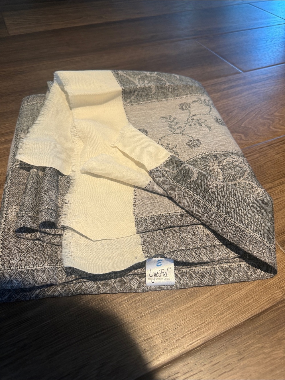 Cream and Gray Floral Jacquard Wrap Scarf
